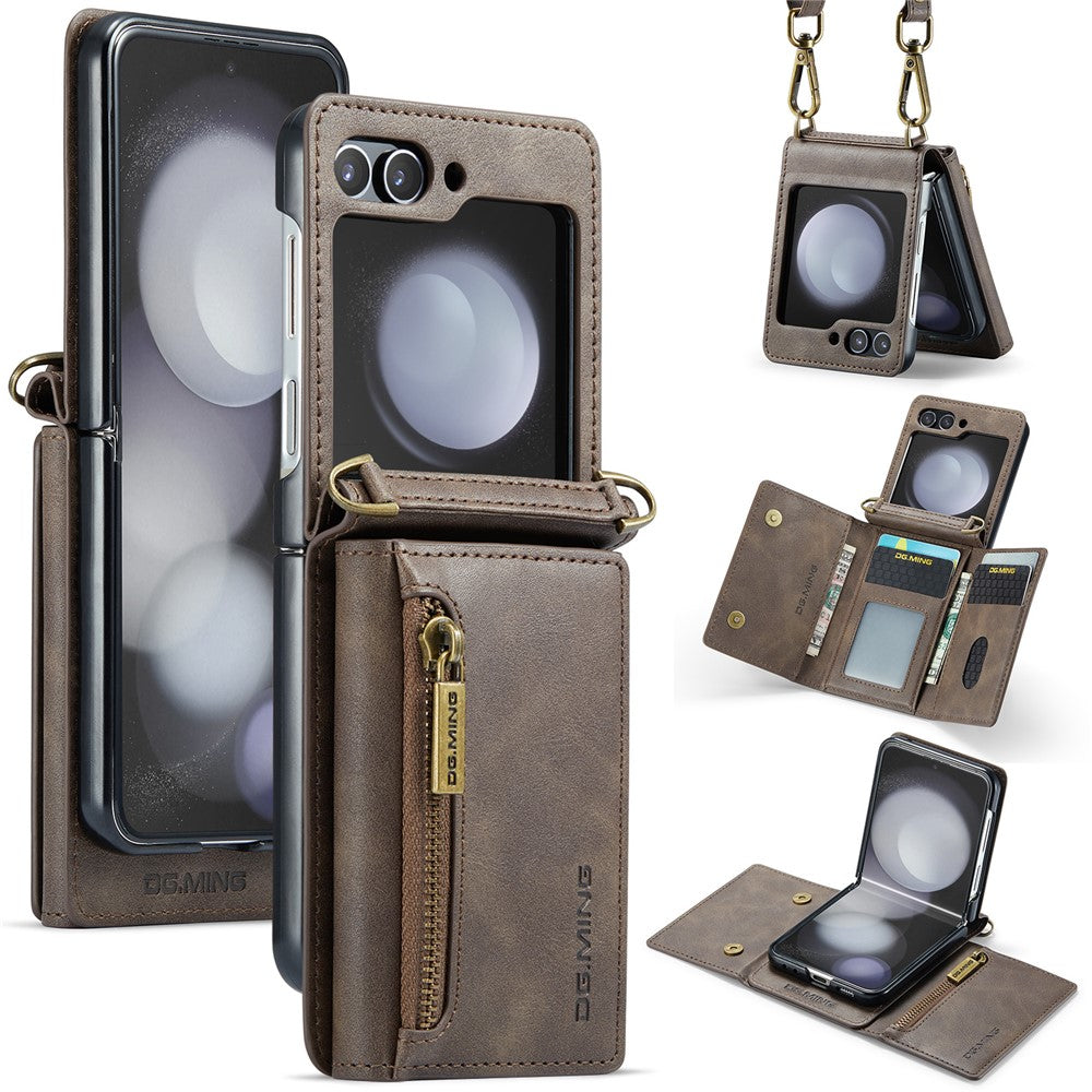 DG.MING M5 Series for Samsung Galaxy Z Flip7 FE 5G / Z Flip6 5G Case RFID Blocking Card Slots PU+PC Phone Cover