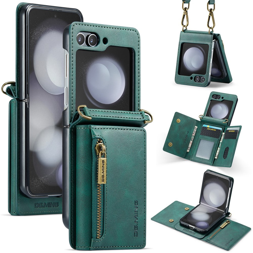 DG.MING M5 Series for Samsung Galaxy Z Flip7 FE 5G / Z Flip6 5G Case RFID Blocking Card Slots PU+PC Phone Cover