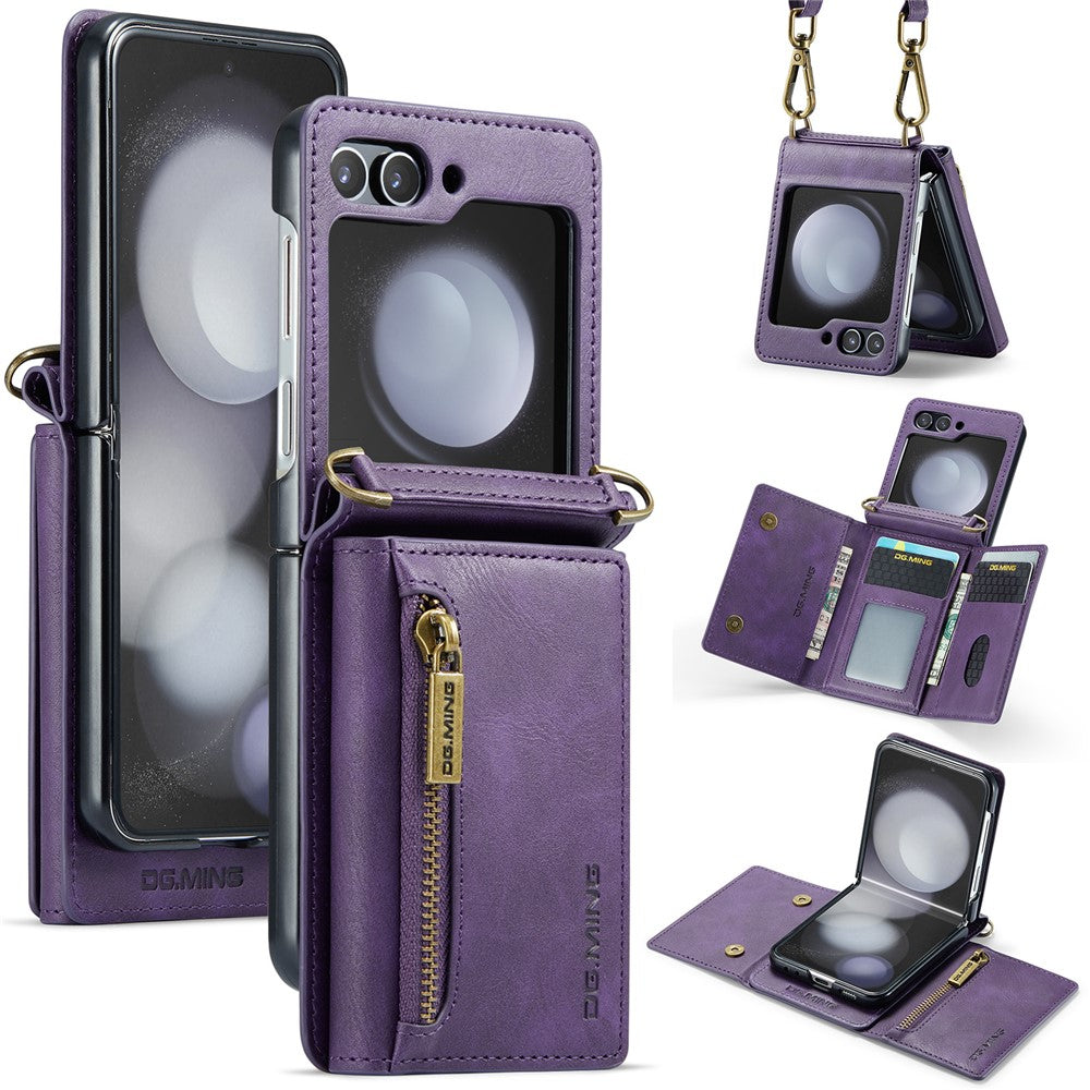 DG.MING M5 Series for Samsung Galaxy Z Flip7 FE 5G / Z Flip6 5G Case RFID Blocking Card Slots PU+PC Phone Cover
