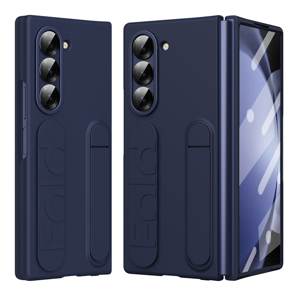 Samsung Galaxy Z Fold5 5G-skal med stativ, armband, PC-mobilskydd med härdat glasfilm