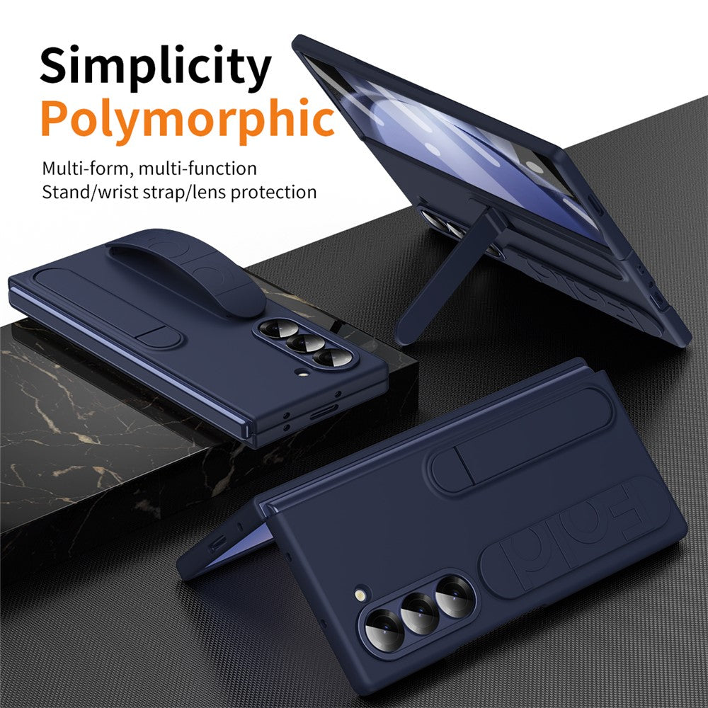 Samsung Galaxy Z Fold5 5G-skal med stativ, armband, PC-mobilskydd med härdat glasfilm