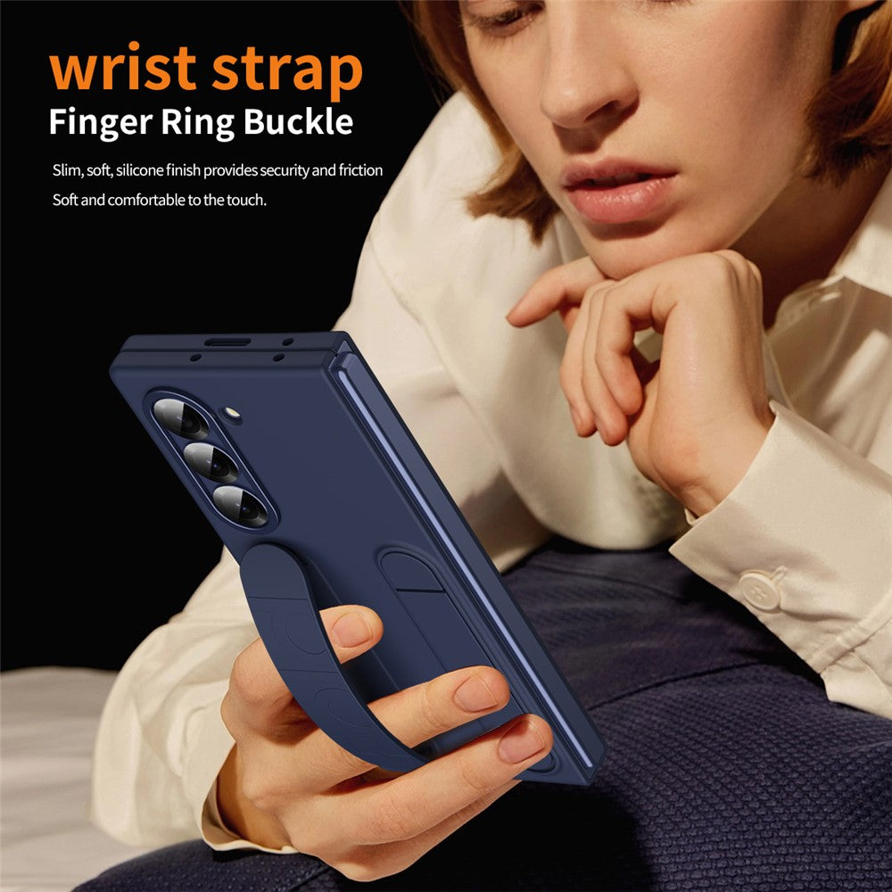 Samsung Galaxy Z Fold5 5G-skal med stativ, armband, PC-mobilskydd med härdat glasfilm