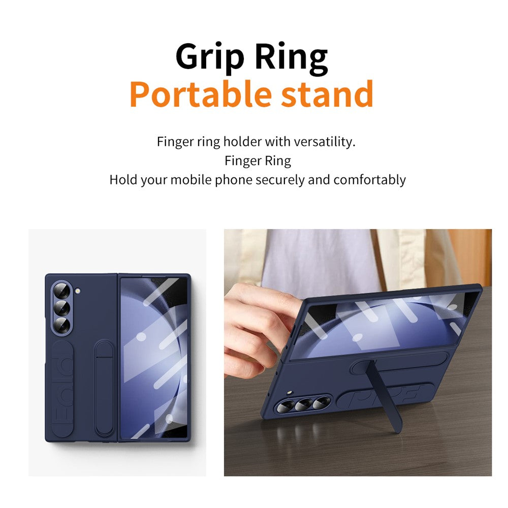 Samsung Galaxy Z Fold5 5G-skal med stativ, armband, PC-mobilskydd med härdat glasfilm