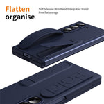 Samsung Galaxy Z Fold5 5G-skal med stativ, armband, PC-mobilskydd med härdat glasfilm