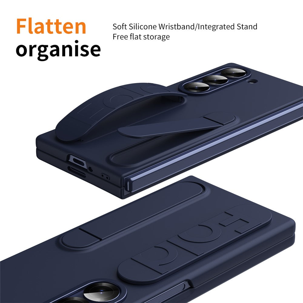 Samsung Galaxy Z Fold5 5G-skal med stativ, armband, PC-mobilskydd med härdat glasfilm