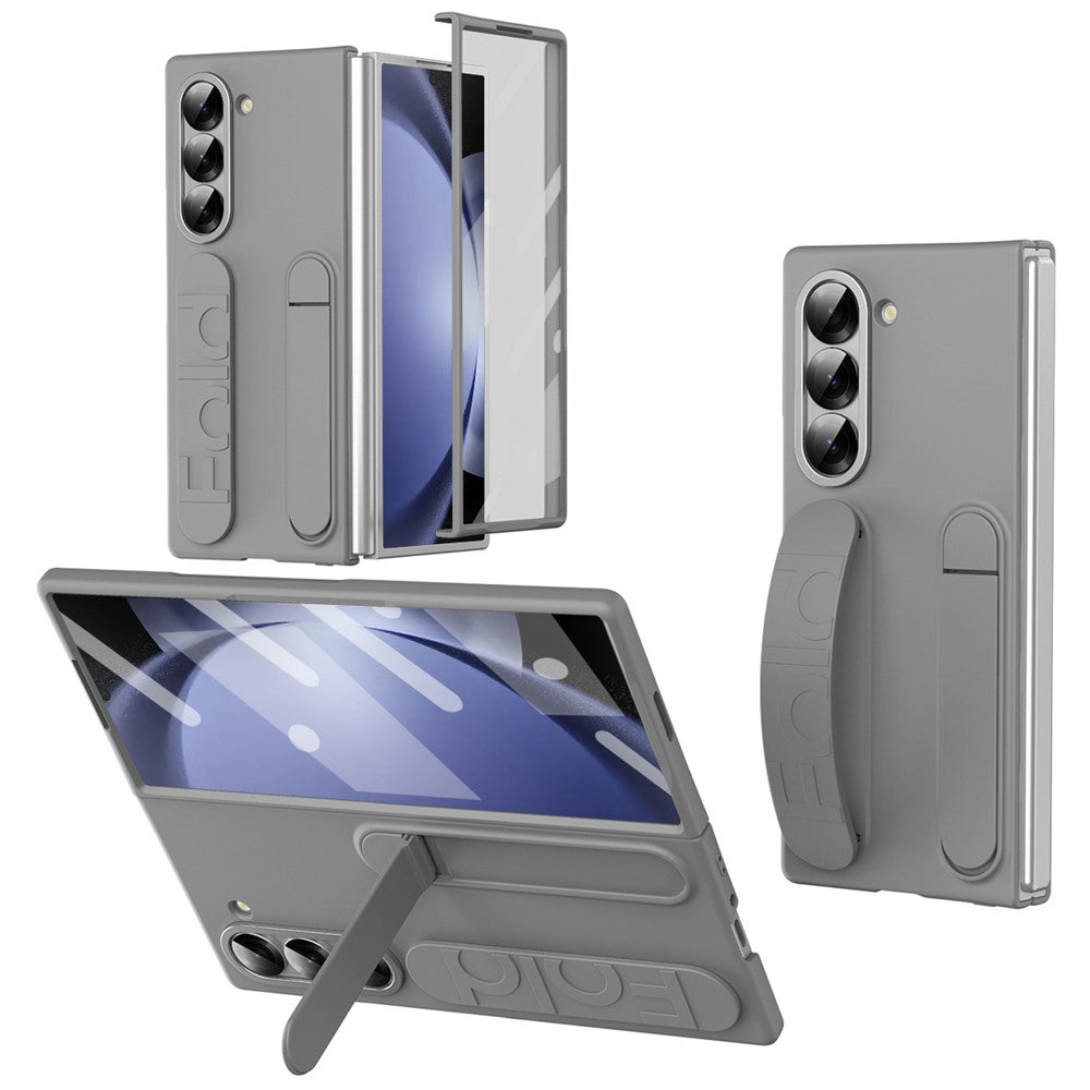 Samsung Galaxy Z Fold5 5G-skal med stativ, armband, PC-mobilskydd med härdat glasfilm