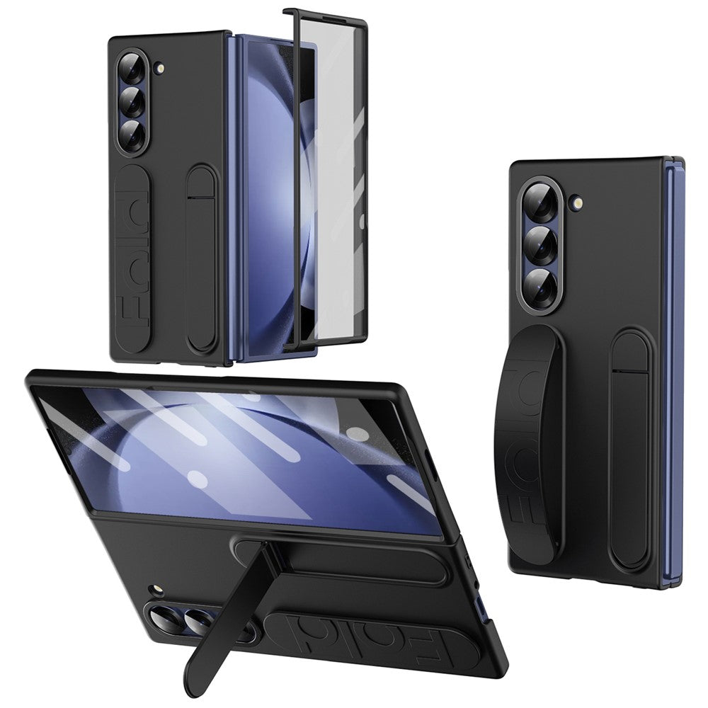 Samsung Galaxy Z Fold5 5G-skal med stativ, armband, PC-mobilskydd med härdat glasfilm