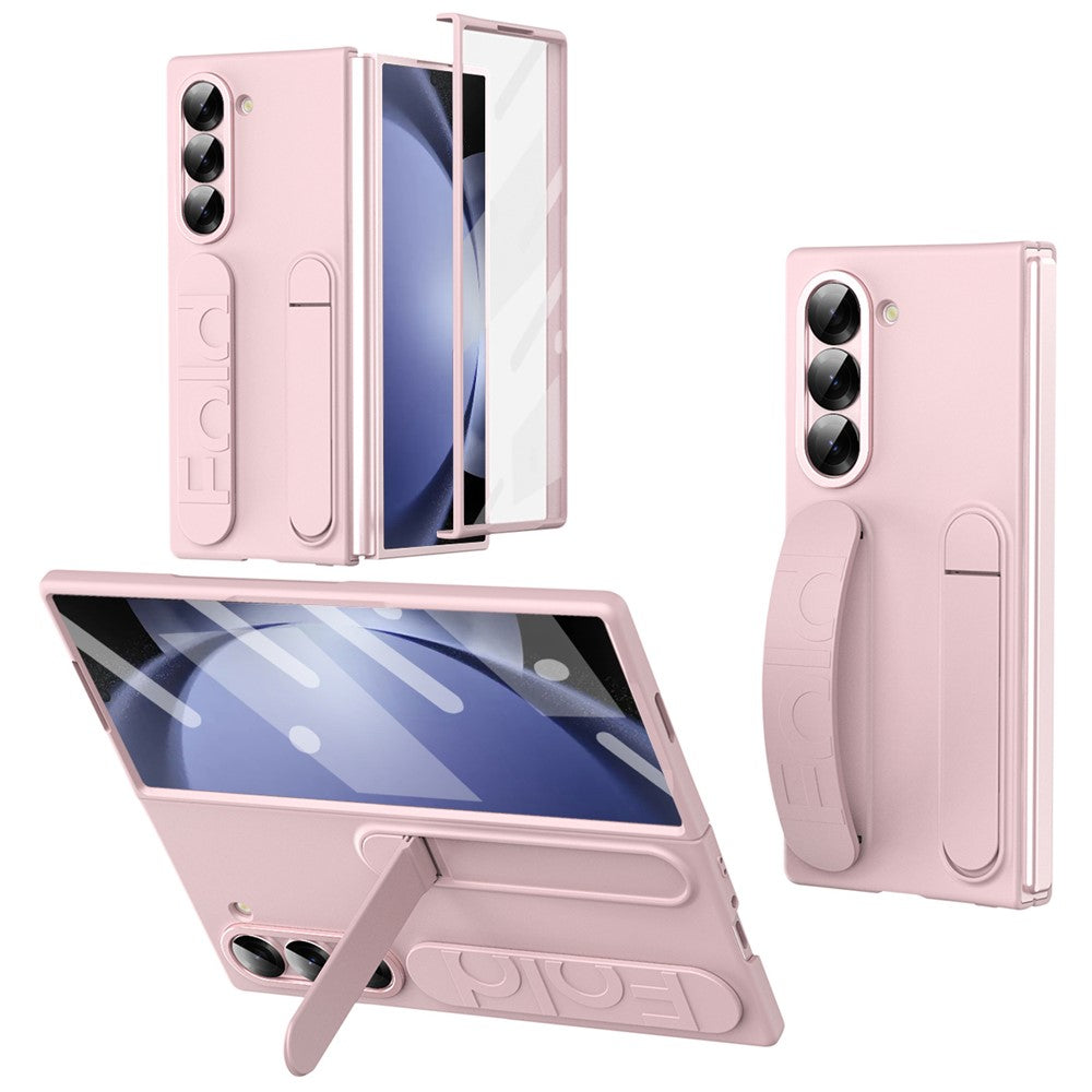 Samsung Galaxy Z Fold5 5G-skal med stativ, armband, PC-mobilskydd med härdat glasfilm