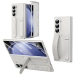 Samsung Galaxy Z Fold5 5G-skal med stativ, armband, PC-mobilskydd med härdat glasfilm