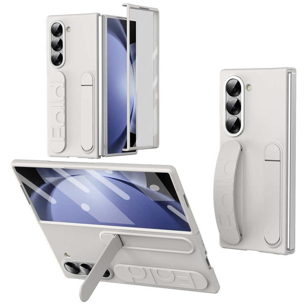 Samsung Galaxy Z Fold5 5G-skal med stativ, armband, PC-mobilskydd med härdat glasfilm
