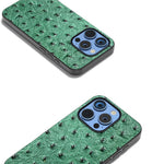 ABEEL For iPhone 16 Pro Max Case Ostrich Texture Genuine Cow Leather Back Phone Cover