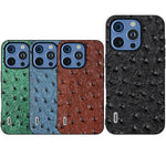 ABEEL For iPhone 16 Pro Max Case Ostrich Texture Genuine Cow Leather Back Phone Cover