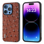 ABEEL For iPhone 16 Pro Max Case Ostrich Texture Genuine Cow Leather Back Phone Cover