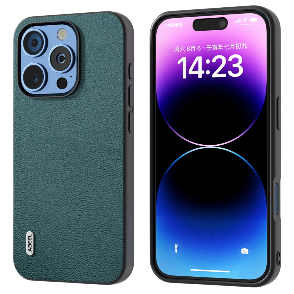 ABEEL For iPhone 16 Pro Case Genuine Cow Leather Coated PC+TPU Phone Cover