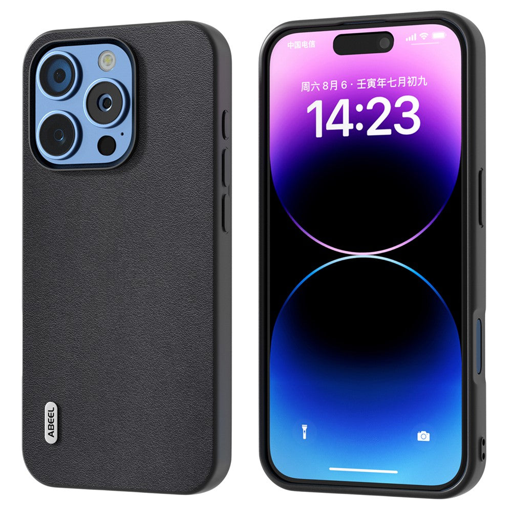 ABEEL Cover til iPhone 16 Pro Max Ægte koskindslæder+PC+TPU Beskyttende telefoncover