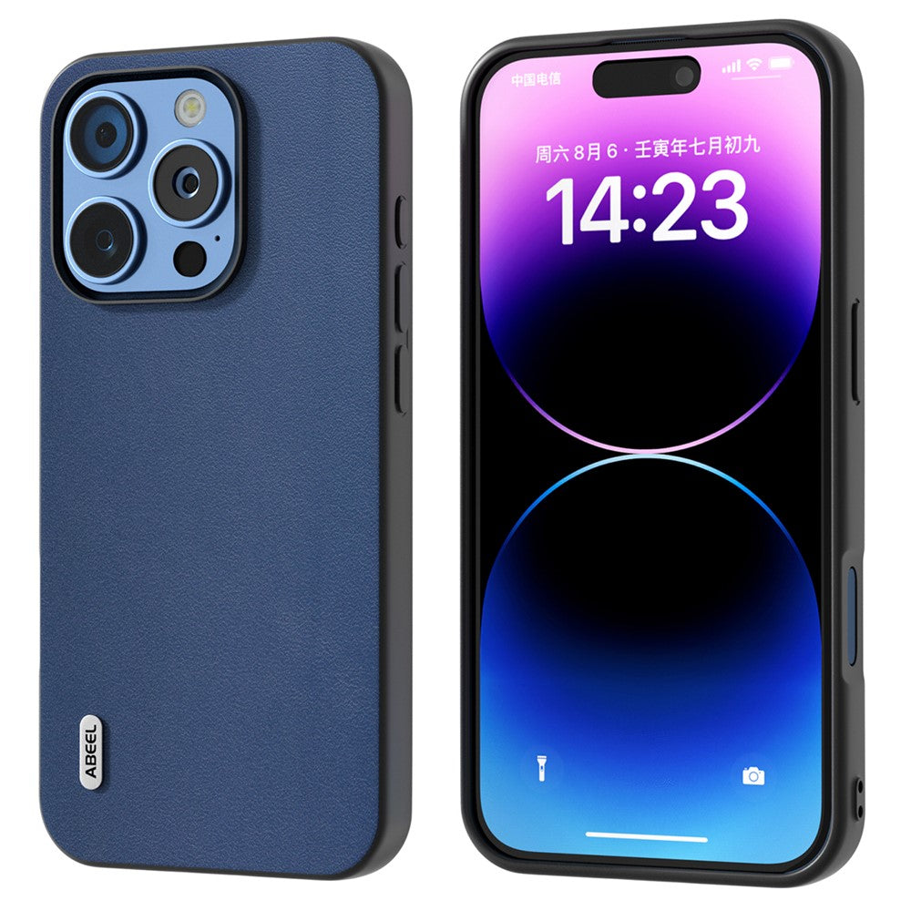 ABEEL For iPhone 16 Pro Case Genuine Cow Leather+PC+TPU Protective Phone Cover