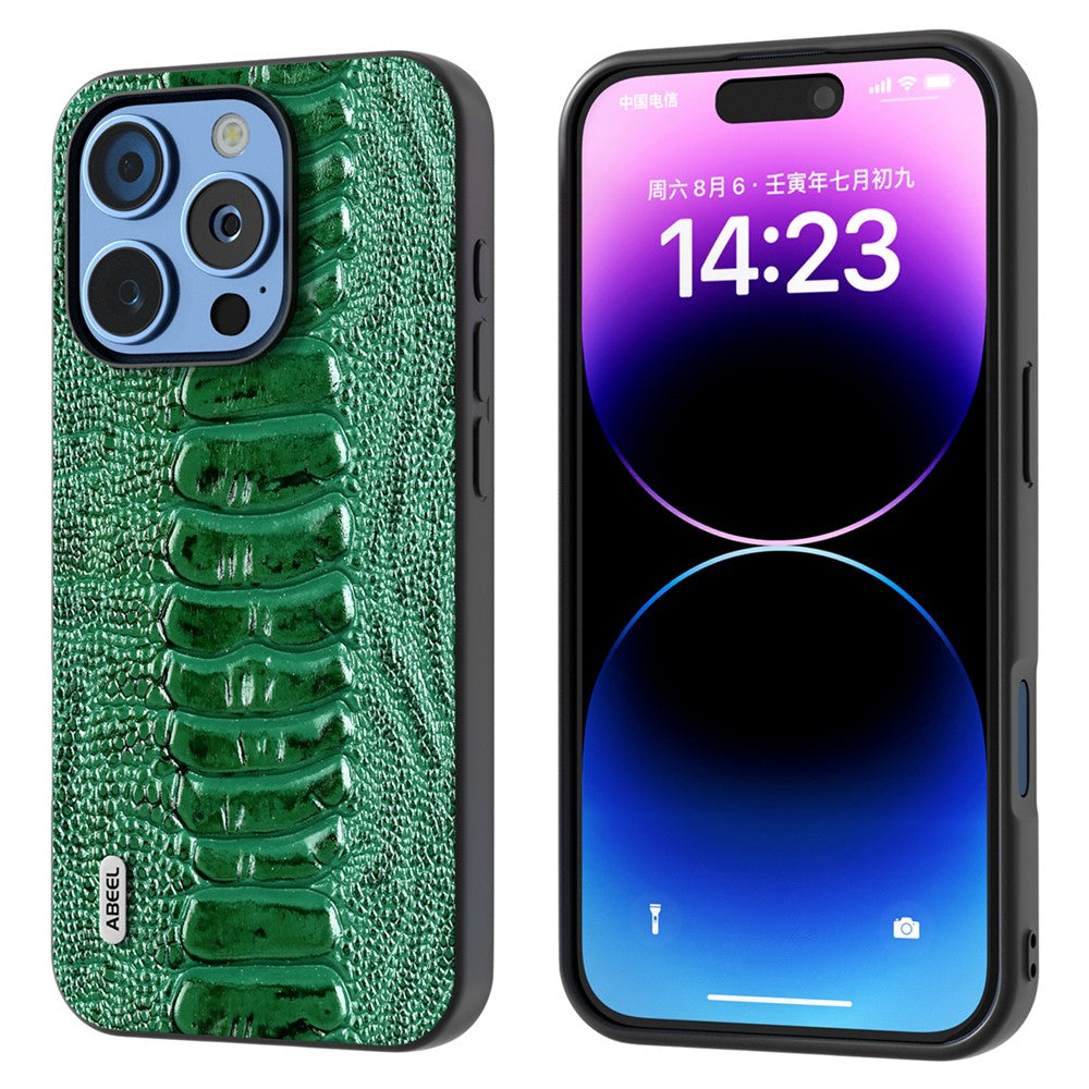 ABEEL For iPhone 16 Pro Max Case Crocodile Texture Genuine Cow Leather+TPU+PC Phone Cover