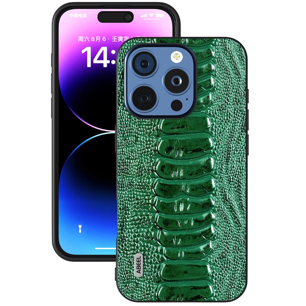 ABEEL For iPhone 16 Pro Max Case Crocodile Texture Genuine Cow Leather+TPU+PC Phone Cover