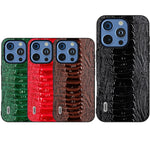 ABEEL For iPhone 16 Pro Max Case Crocodile Texture Genuine Cow Leather+TPU+PC Phone Cover