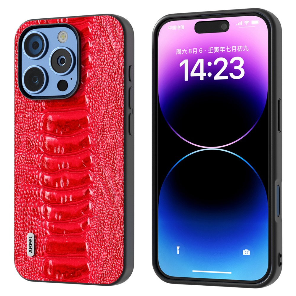 ABEEL For iPhone 16 Pro Max Case Crocodile Texture Genuine Cow Leather+TPU+PC Phone Cover