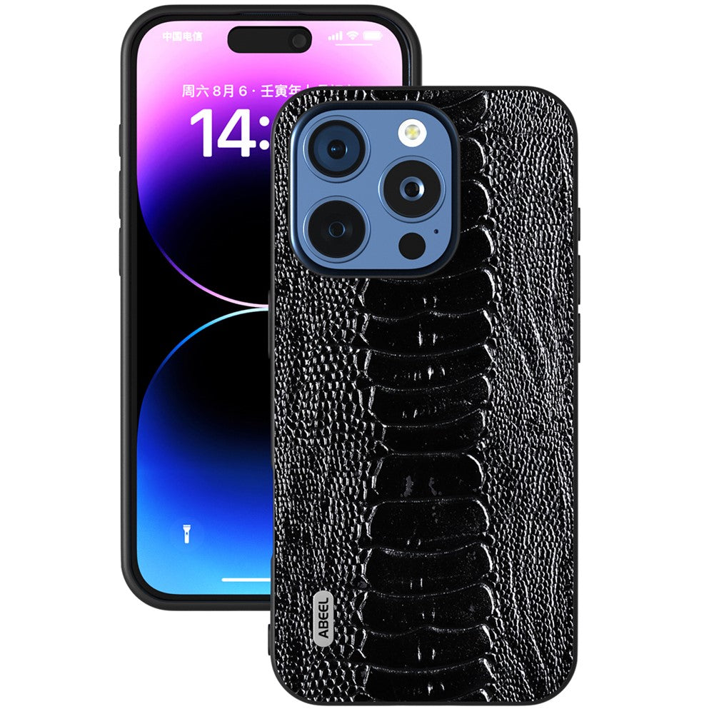 ABEEL For iPhone 16 Pro Case Crocodile Texture Genuine Cow Leather+TPU+PC Phone Cover