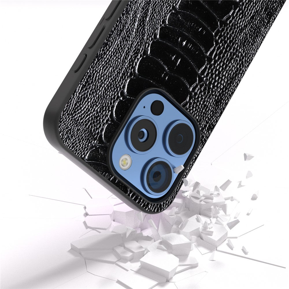 ABEEL For iPhone 16 Pro Case Crocodile Texture Genuine Cow Leather+TPU+PC Phone Cover