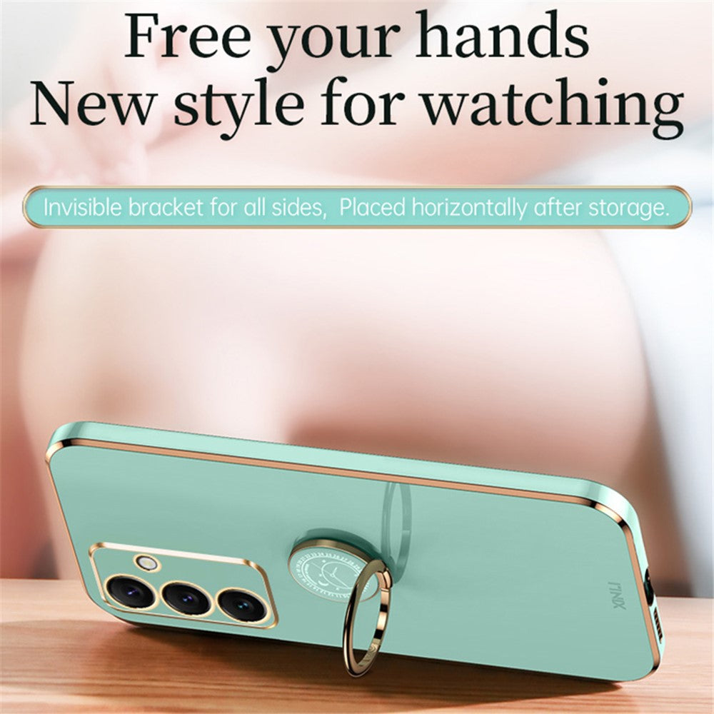 XINLI For Samsung Galaxy S24 FE Case Ring Kickstand Electroplating TPU Phone Cover