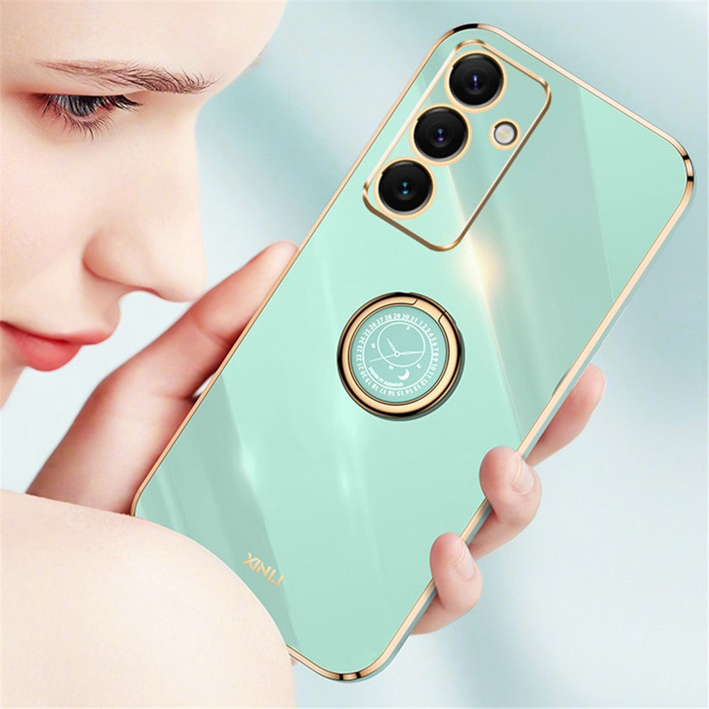 XINLI For Samsung Galaxy S24 FE Case Ring Kickstand Electroplating TPU Phone Cover
