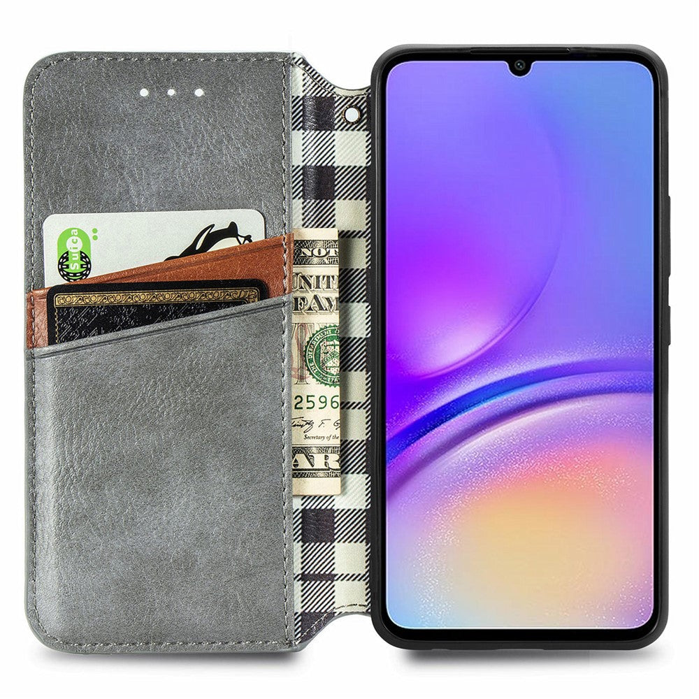 For Samsung Galaxy A06 4G PU Leather Case Rhombus Imprint Wallet Stand Phone Cover