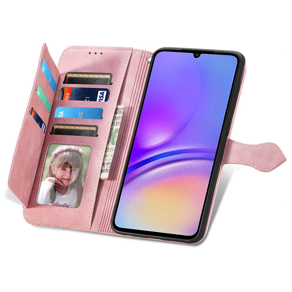 For Samsung Galaxy A06 4G Zipper Wallet Case with Strap Flower Imprint PU Leather Phone Cover