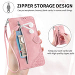 For Samsung Galaxy A06 4G Zipper Wallet Case with Strap Flower Imprint PU Leather Phone Cover