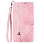 For Samsung Galaxy A06 4G Zipper Wallet Case with Strap Flower Imprint PU Leather Phone Cover
