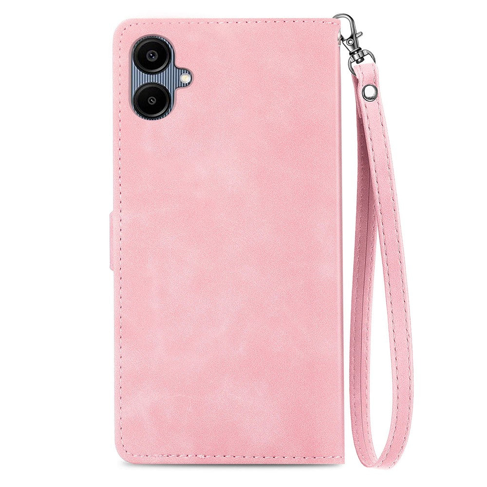 For Samsung Galaxy A06 4G Zipper Wallet Case with Strap Flower Imprint PU Leather Phone Cover