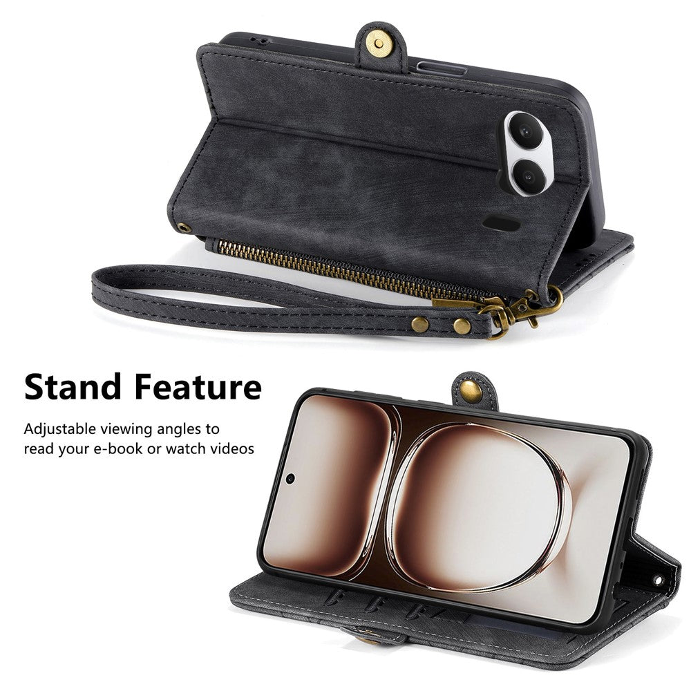 For OnePlus Nord 4 Zipper Wallet Case Geometry Lines Leather Phone Cover with Strap