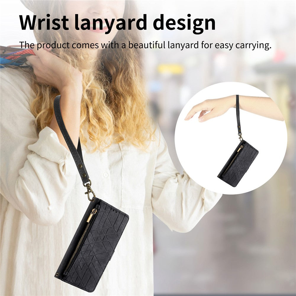 For OnePlus Nord 4 Zipper Wallet Case Geometry Lines Leather Phone Cover with Strap