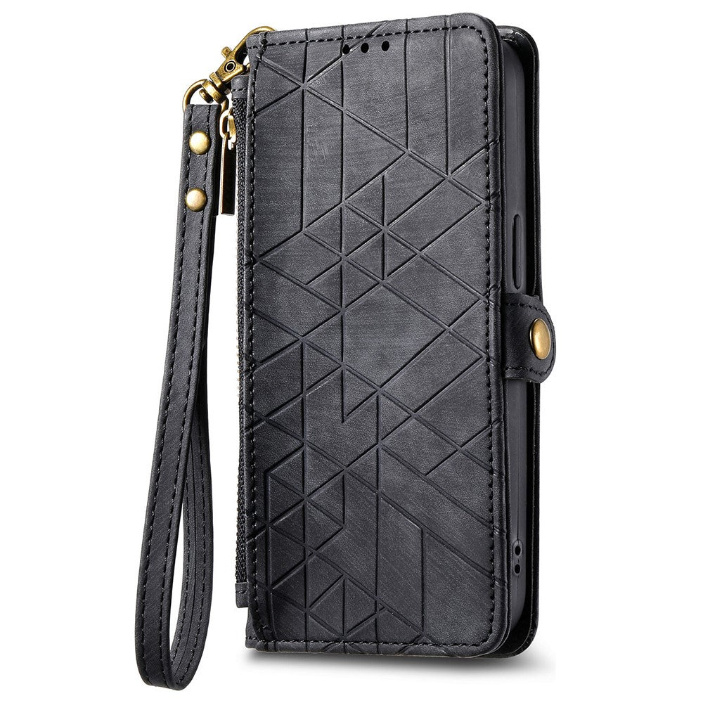 For OnePlus Nord 4 Zipper Wallet Case Geometry Lines Leather Phone Cover with Strap