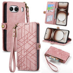 For OnePlus Nord 4 Zipper Wallet Case Geometry Lines Leather Phone Cover with Strap