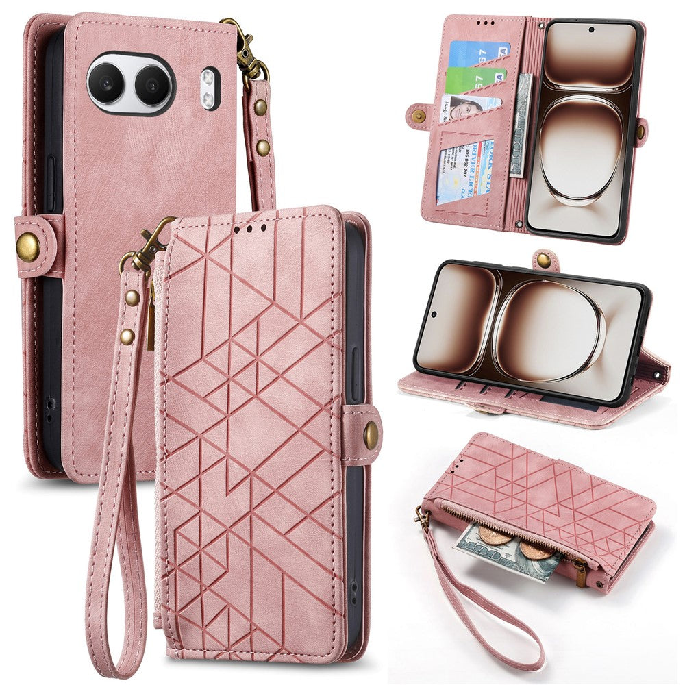For OnePlus Nord 4 Zipper Wallet Case Geometry Lines Leather Phone Cover with Strap