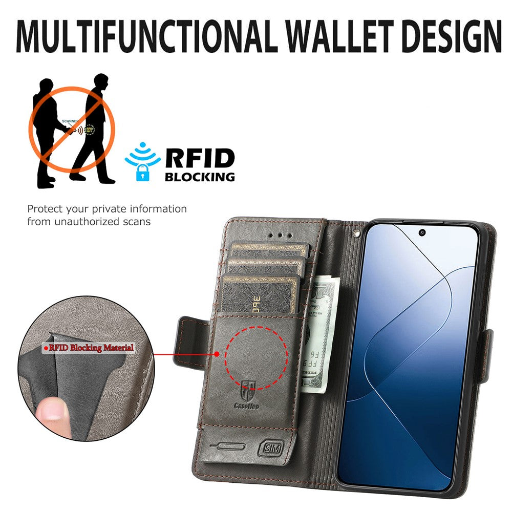For Xiaomi 14T Pro Phone Cases CASENEO PU Leather Cover Stand with RFID Blocking Wallet
