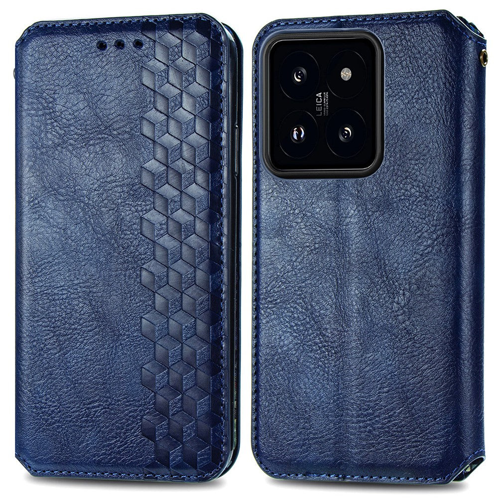 For Xiaomi 14T PU Leather Case Rhombus Imprint Wallet Stand Phone Cover