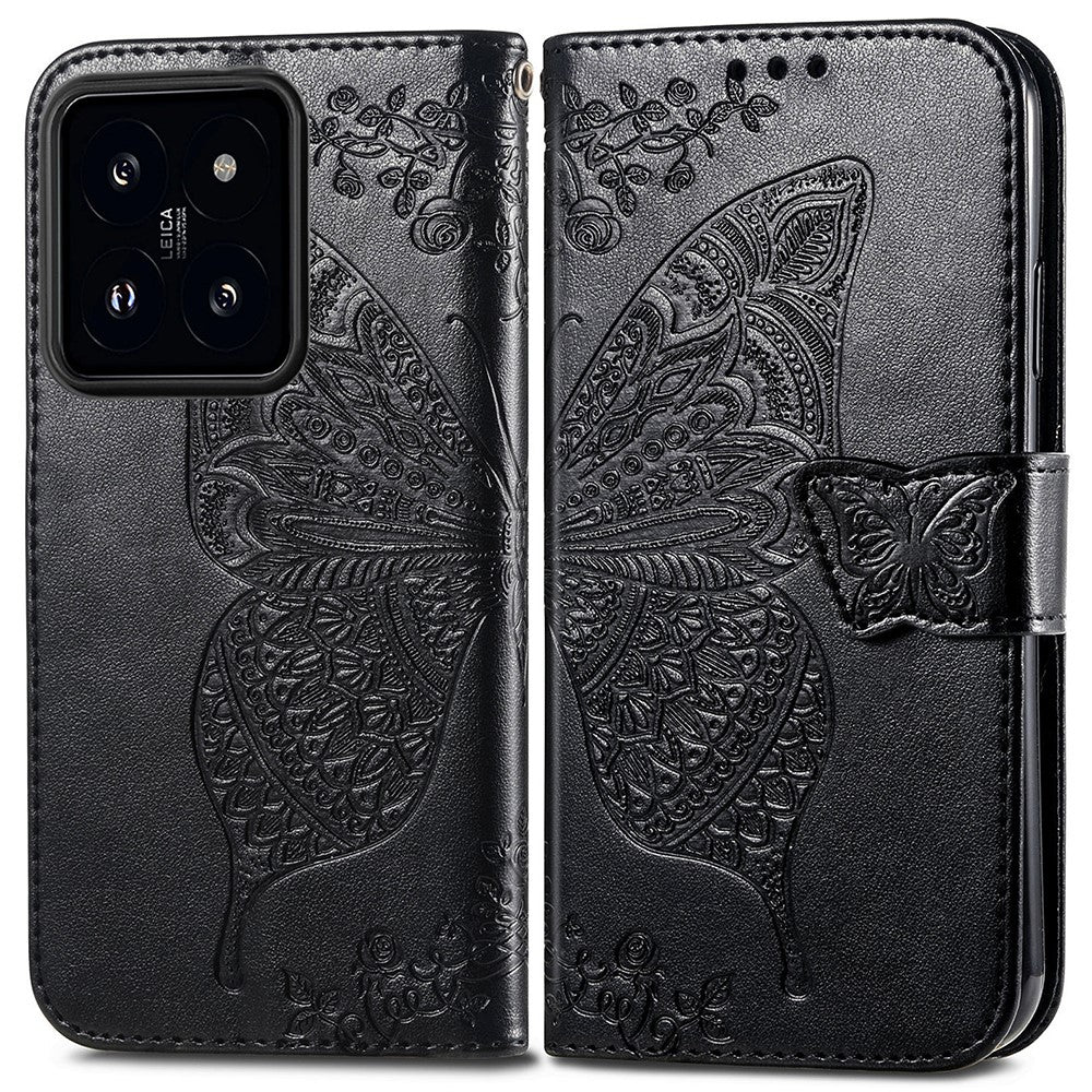 For Xiaomi 14T Case PU Leather Wallet Phone Cover Butterfly Pattern