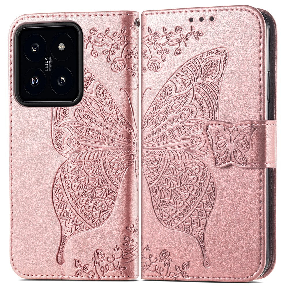 For Xiaomi 14T Case PU Leather Wallet Phone Cover Butterfly Pattern