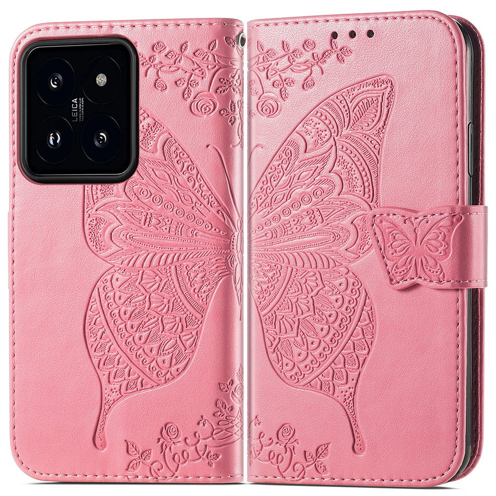 For Xiaomi 14T Case PU Leather Wallet Phone Cover Butterfly Pattern