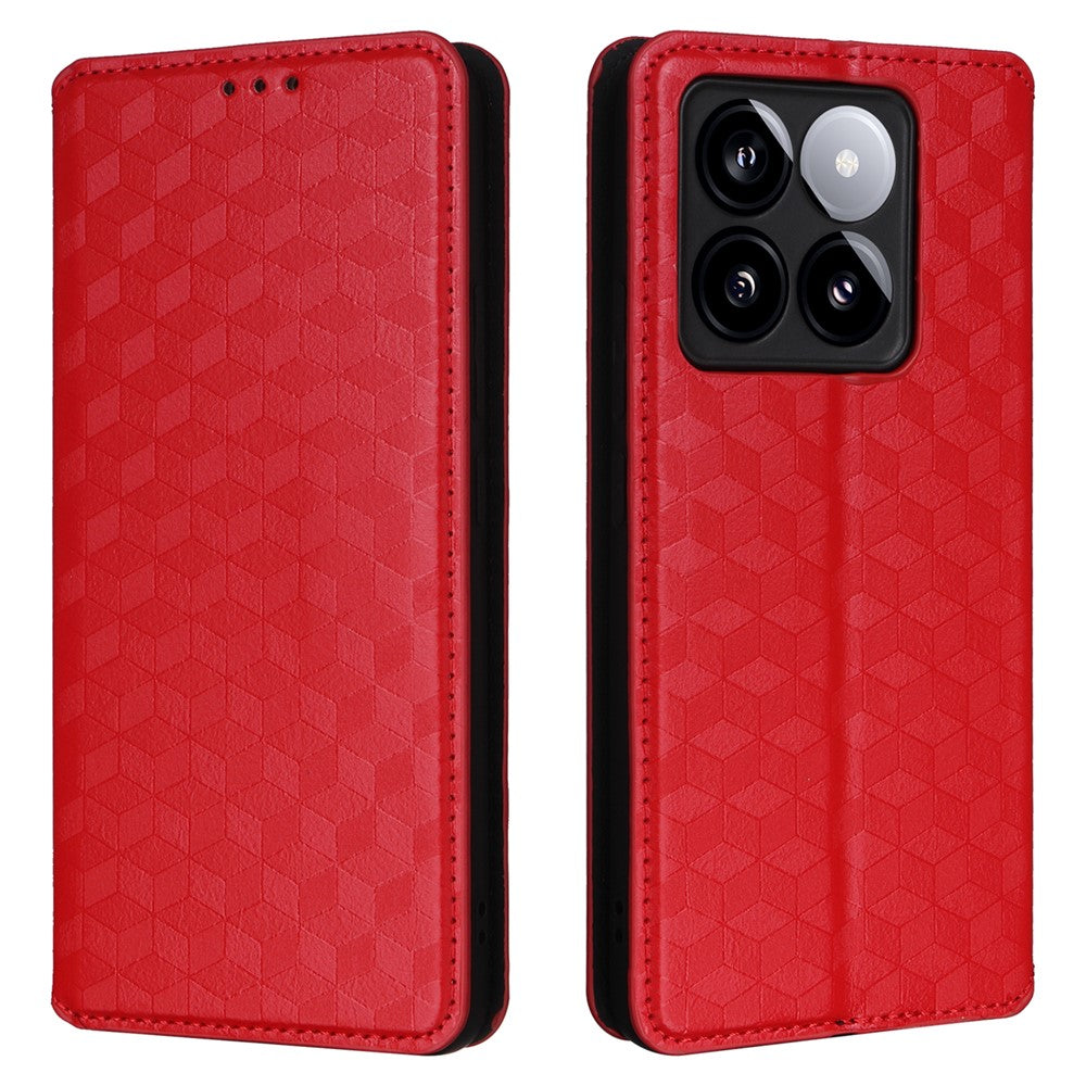 For Xiaomi 14T Wallet Case Rhombus Imprinted Leather Phone Cover