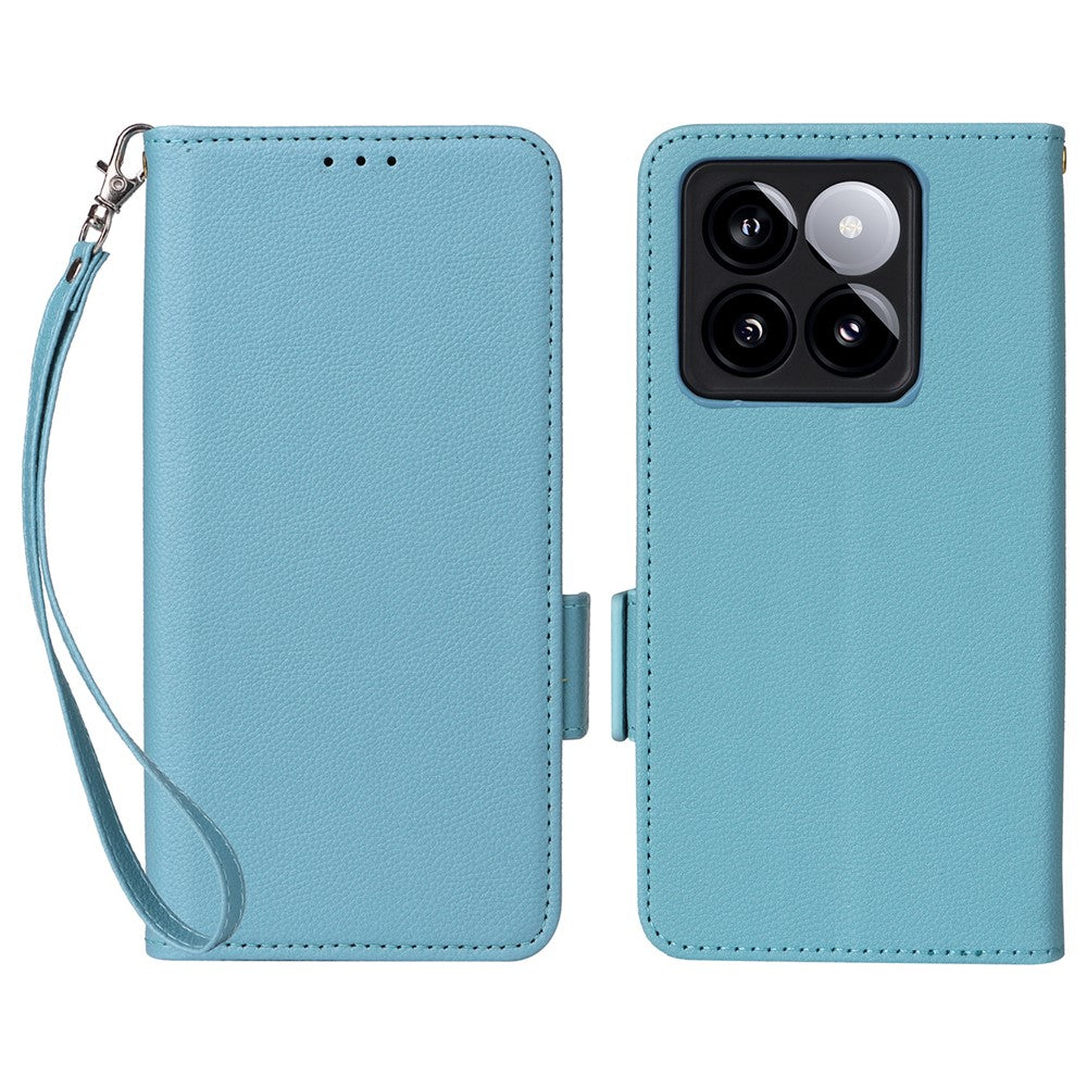 Xiaomi 14T-skal med handledsrem i litchitexturerat PU-läder, plånboksfodral