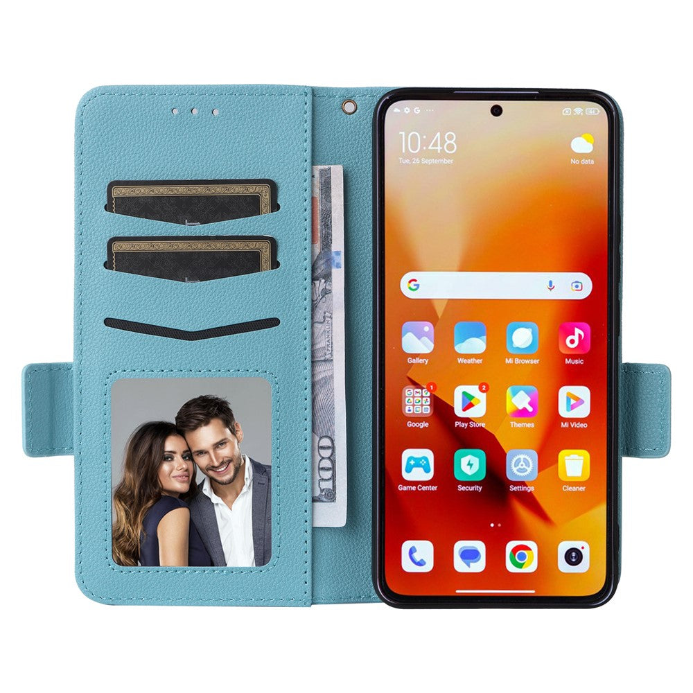 Xiaomi 14T-skal med handledsrem i litchitexturerat PU-läder, plånboksfodral