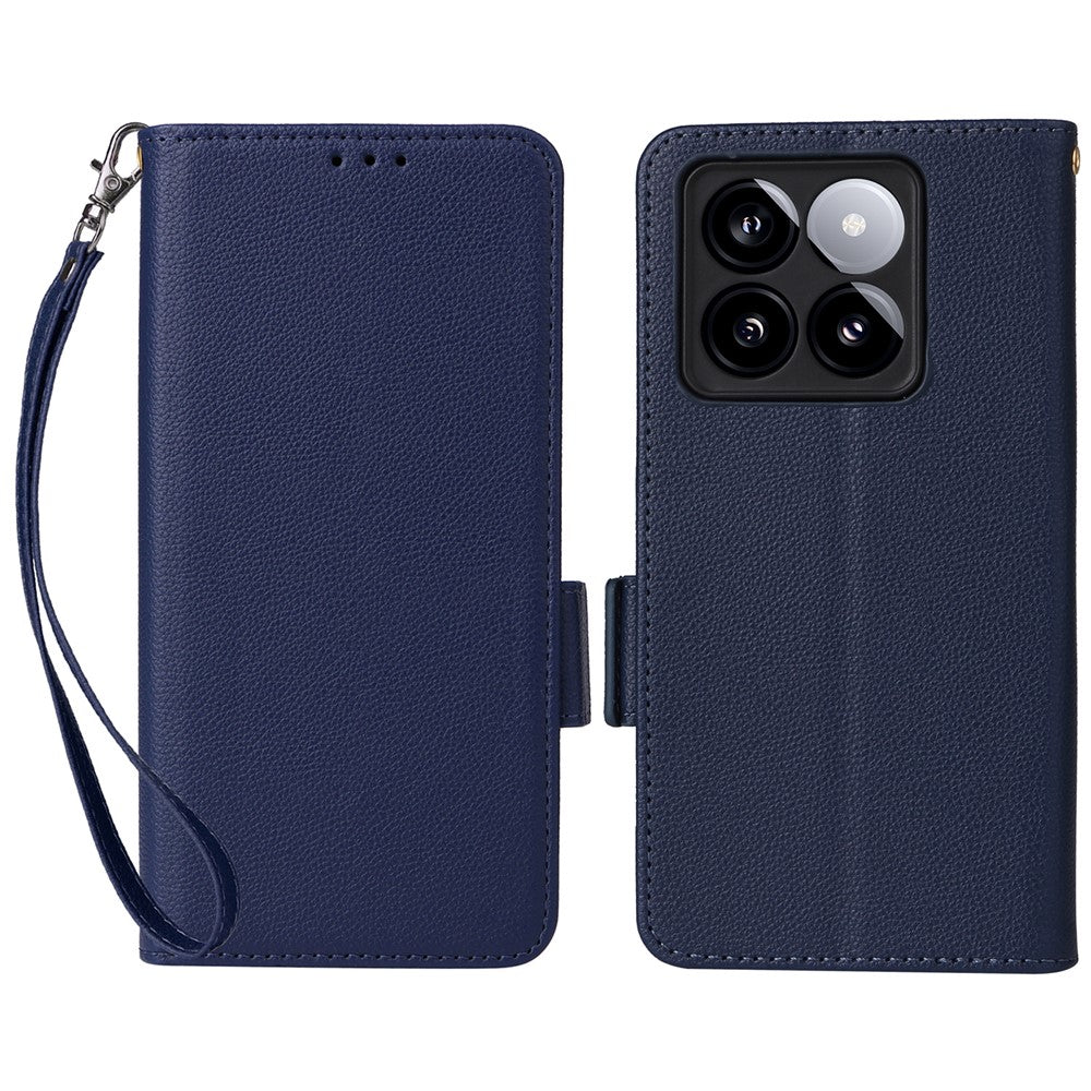 Xiaomi 14T-skal med handledsrem i litchitexturerat PU-läder, plånboksfodral