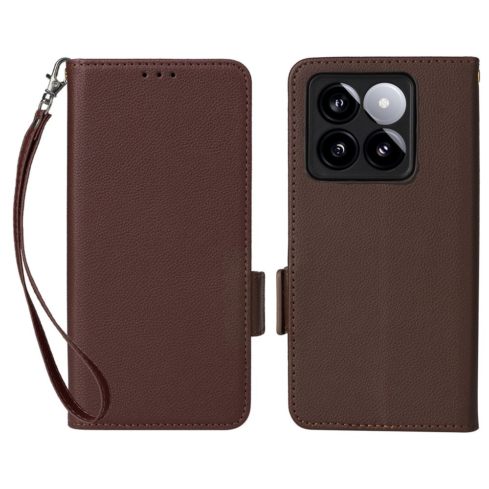 Xiaomi 14T-skal med handledsrem i litchitexturerat PU-läder, plånboksfodral