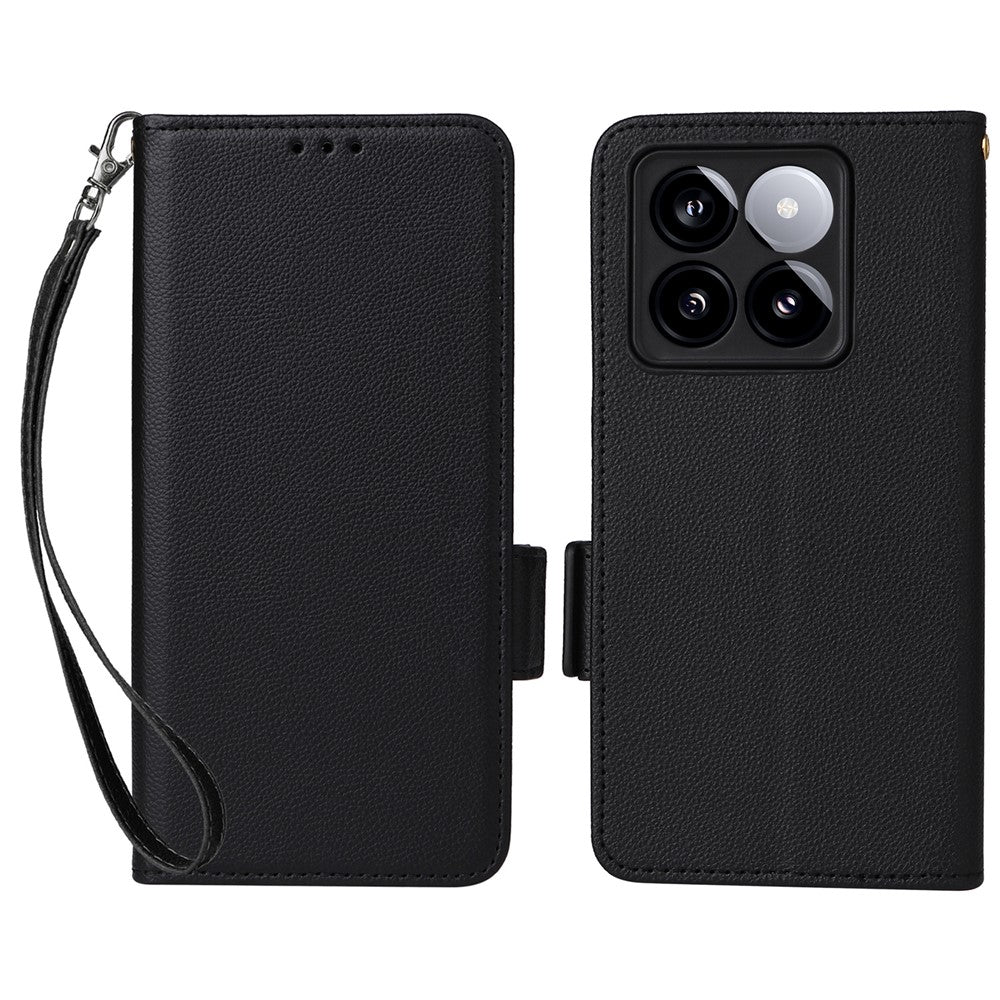Xiaomi 14T-skal med handledsrem i litchitexturerat PU-läder, plånboksfodral