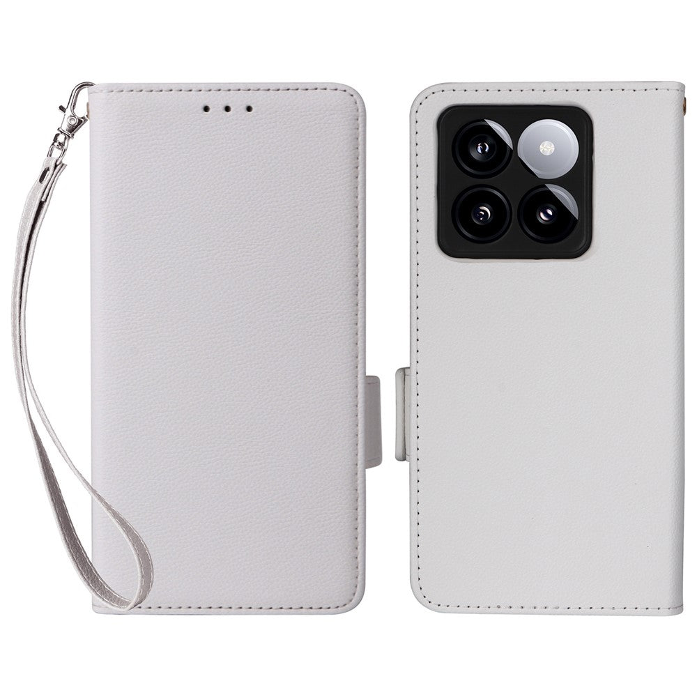 Xiaomi 14T-skal med handledsrem i litchitexturerat PU-läder, plånboksfodral